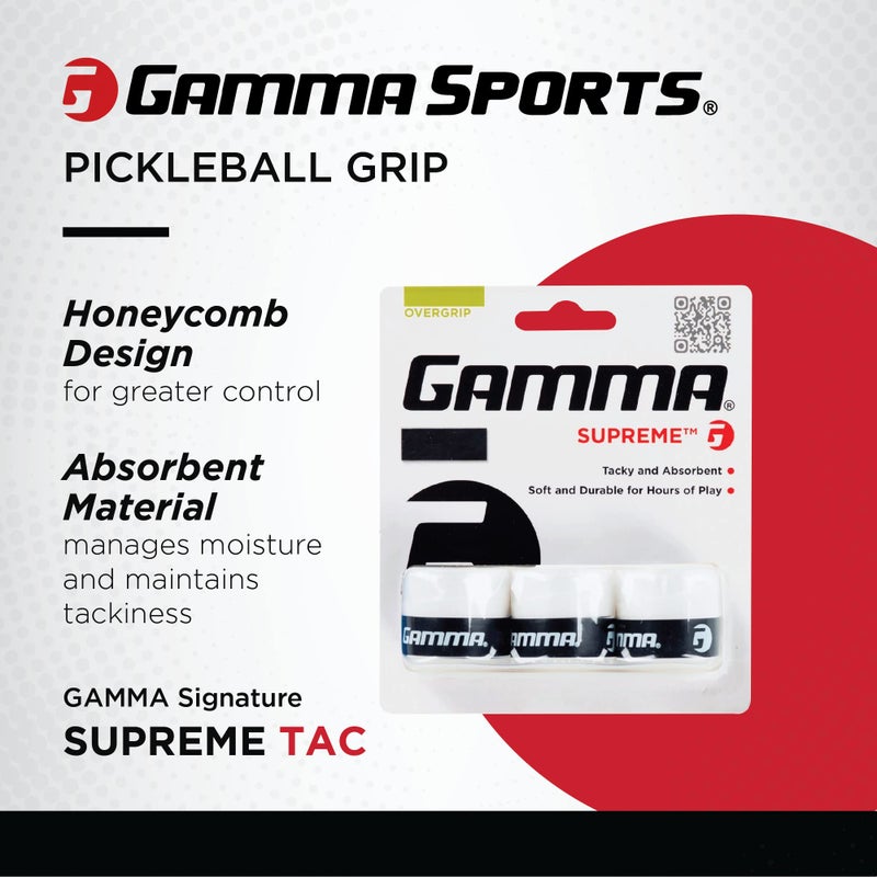 GAMMA Sports Supreme Overgrip for Tennis, Pickleball, Squash, Badminton, and Racquetball Racquets, 3 Count (Pack of 1), Black - Image 2